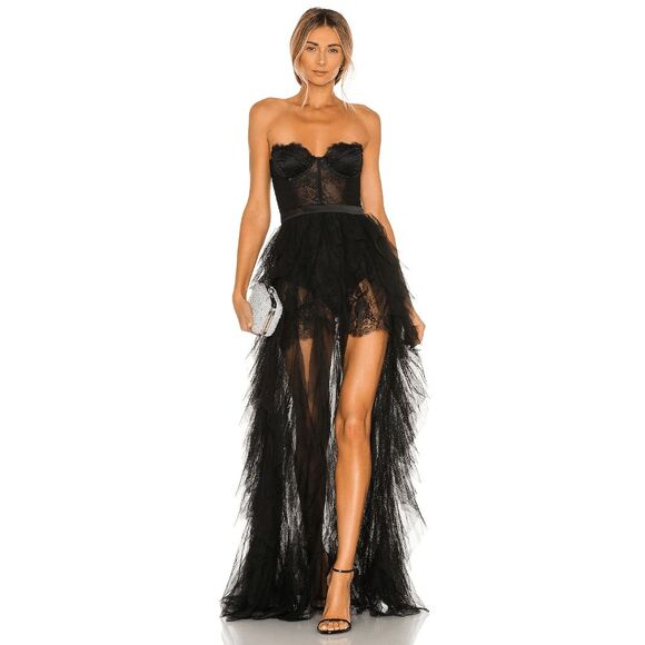 NWT For Love & Lemons Womens Strapless Sheer Tulle Bustier Gown Black Large $359 - Picture 1 of 11